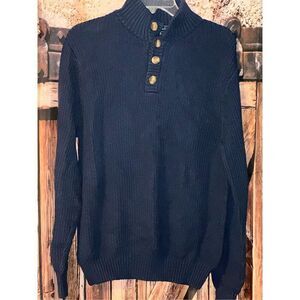 CROWN & IVY Sweater Navy Blue Waffle Knit Size Medium